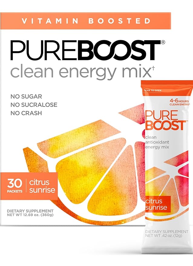 Pureboost Clean Energy Booster, Refreshing Energy Drink Mix with B12 Vitamins, Electrolytes