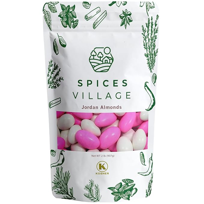 Spices Village Jordan Almonds, Pink and White, Crunchy Candy Coated Almonds, 32 oz, Perfect for Weddings, Baby Showers, Parties, Favors, and Gifting, Kosher Certified