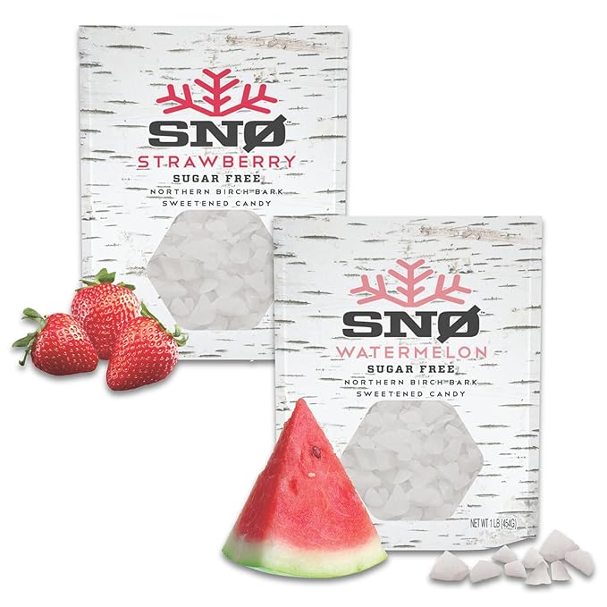 SN횠 Watermelon & Strawberry Xylitol Candy Chips - SN횠 (1LB Bag x 2) - Sugar-Free Candy With Only 2 Ingredients | Pure Birch Xylitol | Low Carbs, Diabetic-Friendly, Non-GMO, Vegan, GF & Kosher