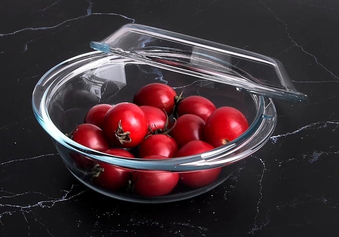 Round Glass Casserole Dish with Glass Lid, Nesting Glass Baking Dish, Heat, Cold and Shock Proof, Oven, Freezer and Dishwasher Safe (0.5L)