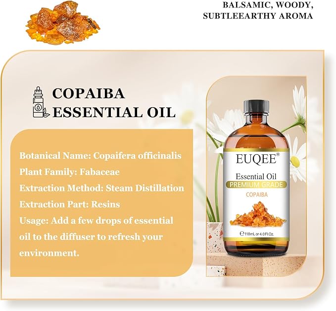 Copaiba Essential Oil 118 ml Pure Copaiba Oil Essential Oil with Dropper for Diffusers, DIY Soap, Candle Making, Aromatherapy (4fl oz)