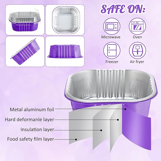 Aoriher 300 Pieces 10 oz Mini Cake Pans with Lids, Aluminum Foil Baking Cups, Square Disposable Cupcake Cups Baking Tins for Wedding Birthday Party Supplies(Colorful)