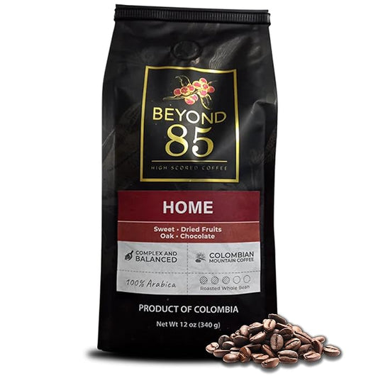 Beyond 85 Home Colombian Coffee ??Espresso - 340g Whole Beans ??Smooth & Rich Roast for Fresh Brewing ??Best for Drip, French Press & Espresso ??Single-Origin with Sweet Notes & Gardenia Aroma