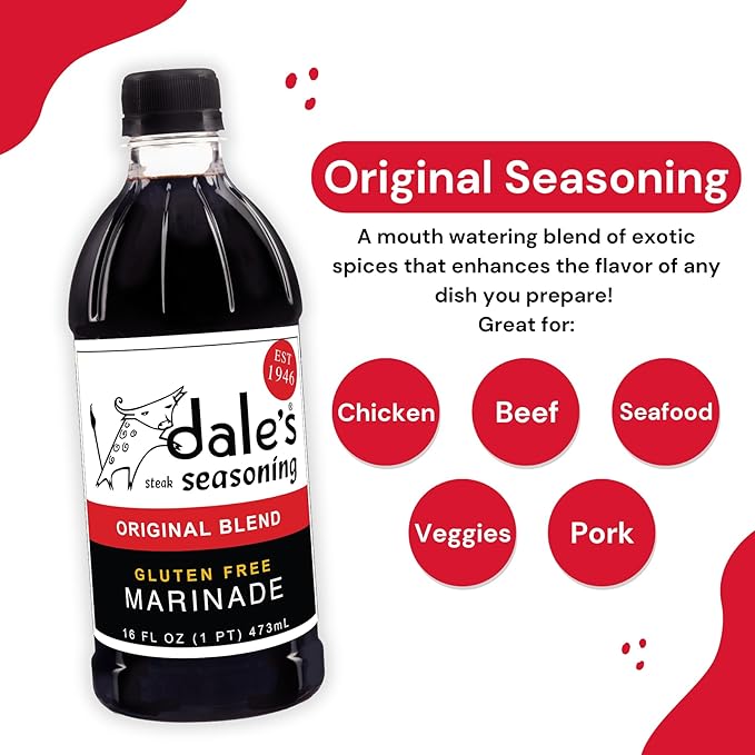 Original Steak Seasoning By Dale's, Gluten Free, No Cholesterol | Delicious on All Meats, Fish, and Vegetables | 16 oz Bottle (6 Pack) | No Long Marinating, Savory Blend of Exotic Spices!