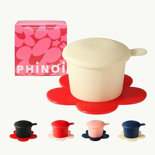 ??Vietnamese Coffee Dripper ??MIX COLORS ??Pour Over Coffee Maker with Flower Design ??Reusable Coffee Filter for Sustainable Brewing (Ivory + Red)