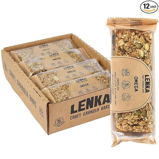 Lenka Bars - Omega Snack Bars, Gluten Free, High Fiber, Kosher, Wholesome, No Artificial Flavors, Individually Wrapped - 12 Pack
