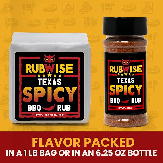 RubWise Texas Style Spicy BBQ Brisket Rub (1 lb) No MSG | Dry Spice Blend Seasonings for Smoking and Grilling | Meat Rubs for Smoker | Savory & Hot Seasoning for Beef, Burgers, Ribs, Steak, Chicken
