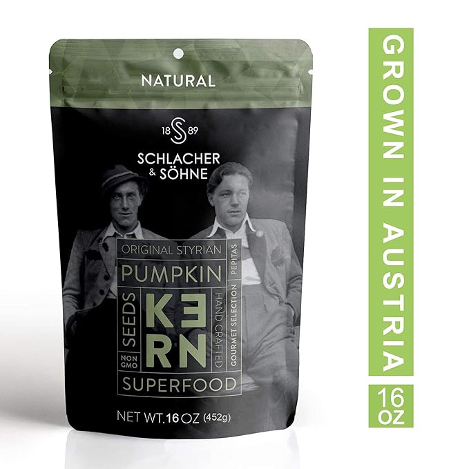 Schlacher & Söhne Styrian Pumpkin Seeds, 100% Pure & Natural, Premium Quality Pepitas, Healthy Snacks, Raw, Keto Friendly, Unsalted, Full of Proteins, Made in Austria (1 Pound, Natural Seeds)