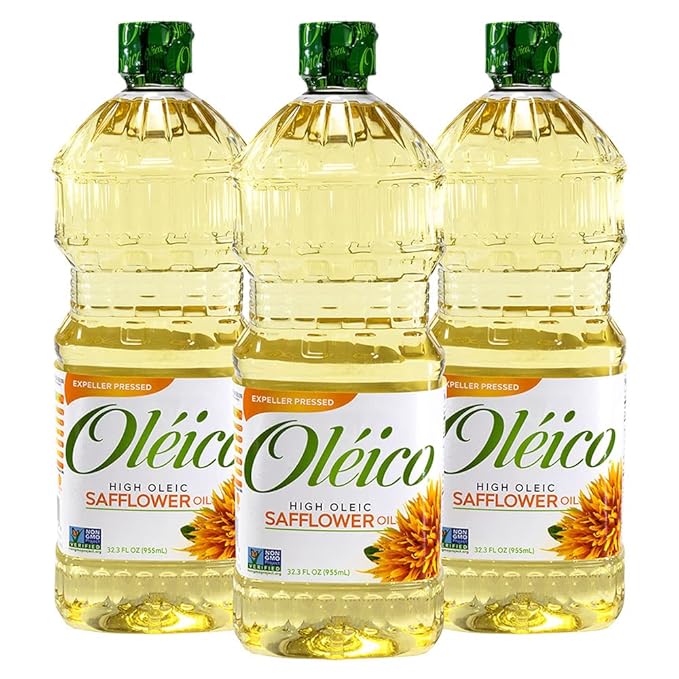 Oleico - High Oleic, Non GMO Certified, Kosher Verified, Expeller Pressed, High Heat Stable Safflower Oil, Bottle of 32.3 fl oz (Pack of 3)