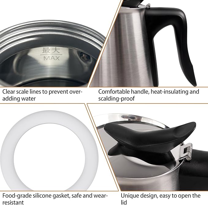 Electric Stainless Steel Moka Pot 6 Cup 300ml Mocha Pot Espresso Maker with Detachable Base Ideal Coffee Maker for Home Italian and Cuban Cafì±?Coffee maker Espresso maker Coffee Pot