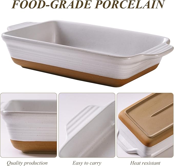 Casserole Dishes for Oven Microwave, Porcelain Baking Dishes with Handles, Rectangular Deep Lasagna Pans, Premium Ceramic Bakeware, Yellow 2.9 Qt (8.46"x14.56") Housewarming Gift