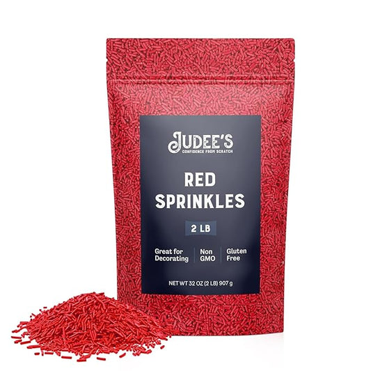 Judee's Gluten Free Red Sprinkles 2 lb - Gluten-Free and Nut-Free - Brighten Up Your Baked Goods - Great for Cookie and Cake Decoration - Use for Baking and as Dessert and Ice Cream Toppings