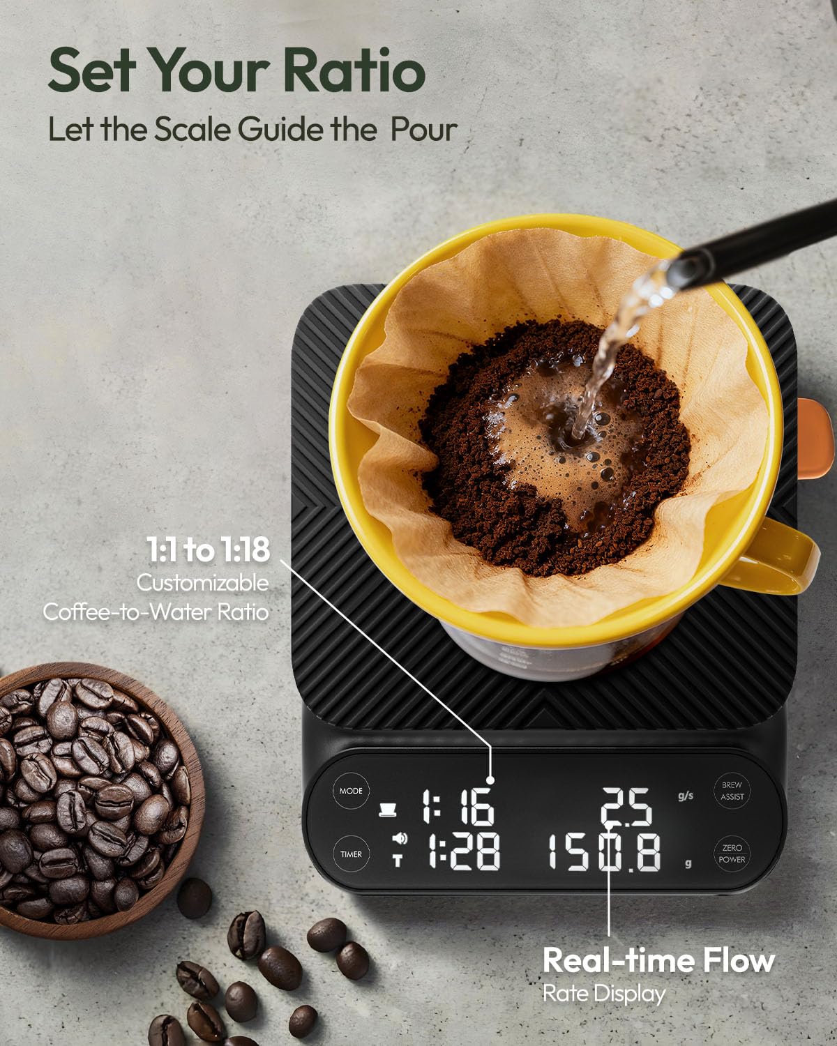 Maestri House S3 Pour Over Coffee Scale with Timer, 3kg/0.1g
