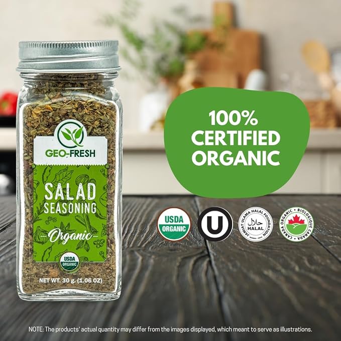 Geo-Fresh Organic Salad Seasoning, 1.06 oz (30g), Non-GMO, Kosher, 100% Organic, Gluten Free, USDA Certified
