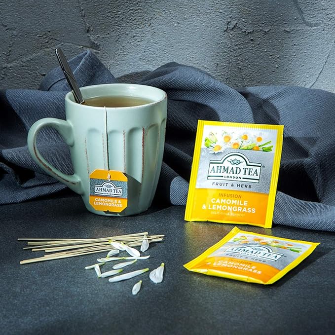 Ahmad Tea Herbal Tea, Camomile & Lemongrass Teabags, 20 ct (Pack of 1) - Decaffeinated & Sugar-Free