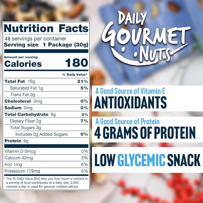Daily Gourmet Nuts - Energy Mix/Healthy Trail mix Individual Packs/Premium Nuts & Dry Fruit/Gluten-Free/Non-GMO/Nuts Individual Packs/Office Snacks / 48 Packs