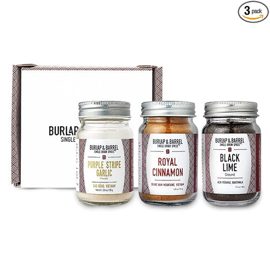 Burlap & Barrel 3-Pack Spice Gift Set ??3 Full-Size Jars of Favorite Spices for the Curious Cook ??Includes Cinnamon, Garlic & Lime Seasonings - As Seen On Shark Tank