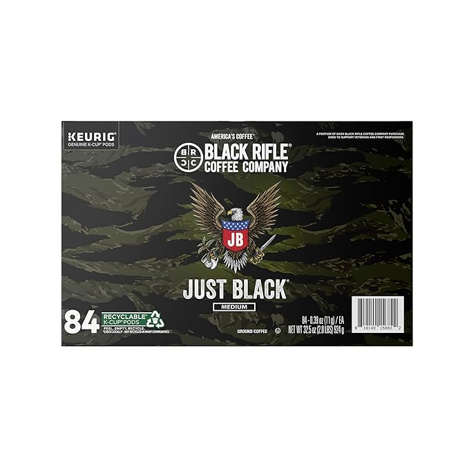 Black Rifle Coffee Company Medium Roast K Cups - Single Serve K Cups Coffee Pods - Kcup Pods Compatible with Keurig 1.0 & 2.0 - Made from Pure Arabica Beans (Just Black, 84 Count)
