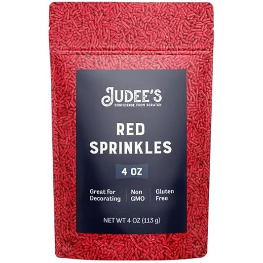 Judee's Red Sprinkles 4 oz - Gluten-Free and Nut-Free - Brighten Up Your Baked Goods - Great for Cookie and Cake Decoration - Use for Baking and as Dessert and Ice Cream Toppings