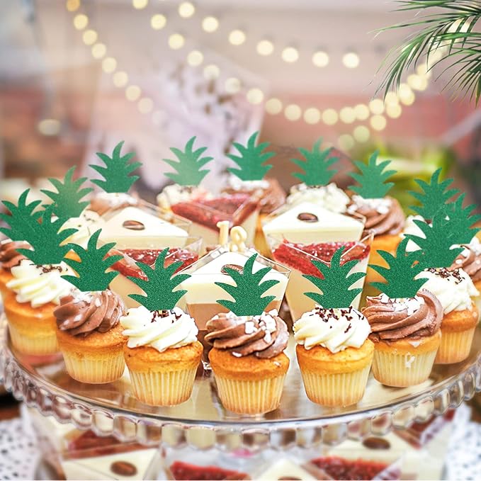 48PCS Pineapple Cupcake Donut Cake Toppers, Pineapple Cute Cupcake Picks for Summer Tropical Hawaiian Party Cake Decorations