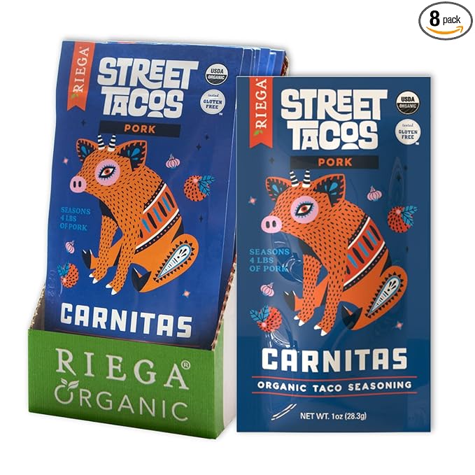 Riega Organic Carnitas Street Taco Seasoning, Perfect Mix for Authentic Slow Cooker Shredded Pork Carnitas 1 Ounce (Pack of 8)