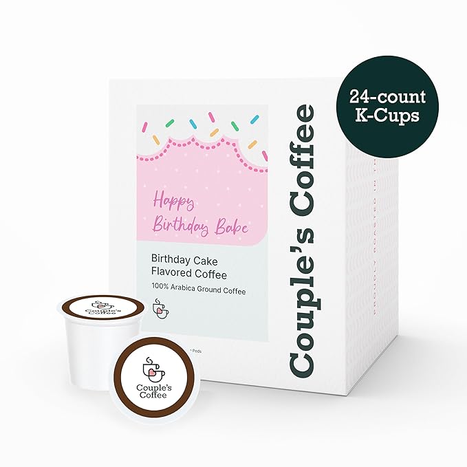 Couple's Coffee K-Cups | Vanilla Cake Flavored Coffee | Gives Back to Military Families | Happy Birthday Babe | Gourmet Flavored Ground Coffee with Birthday Cake and Icing Flavors | Compatible with K-Cups & Single Serve Brewers | 24 Count