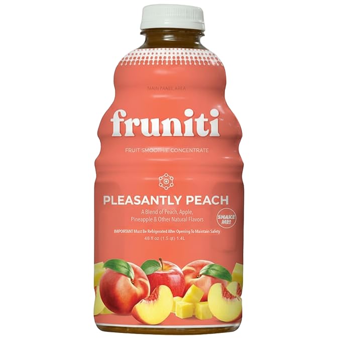 Fruniti Peach Smoothie Mix - Energy Boosting - No Sugar Added - Delicious Fruit Puree - Vitamin B-6, Vitamin B-12, Ginseng - Apple, Pineapple, Peach Purée - Makes 24 Smoothies