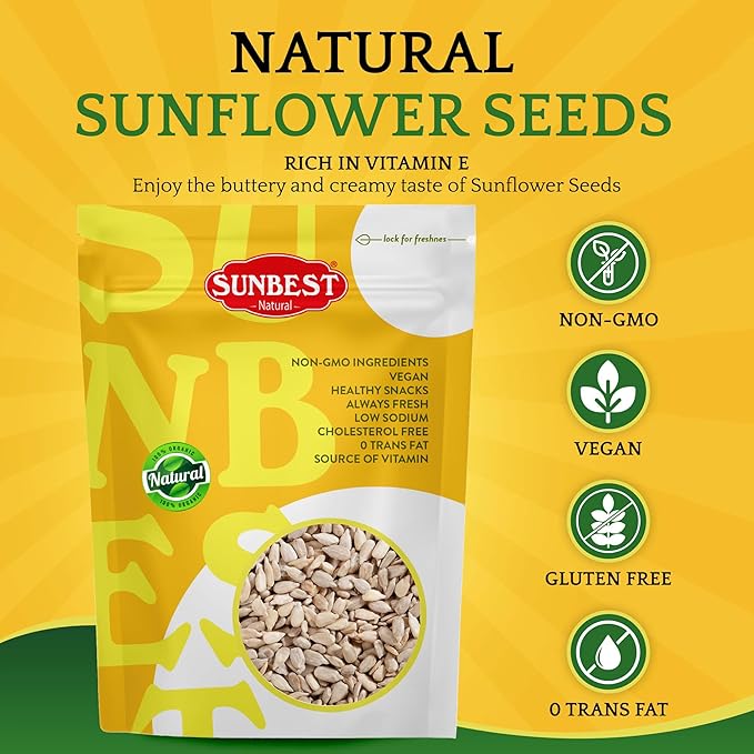 Sunbest Natural Raw Sunflower Seed Kernels 48 Oz (3 lbs) 1 Pack - Unsalted & Nutritious for Snacking, Cooking, & Baking - Vegan-Friendly - Ideal for On-the-Go & Recipes - Bulk Size for Value