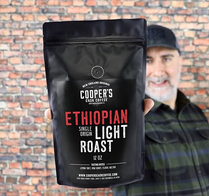 Ethiopian Bold Light Roast Grade 1, Ground Coffee, Natural Dry Processed Single Origin, Intense Bright Bold & Aromatic Coffee, Gourmet Coffee - 12 oz Bag