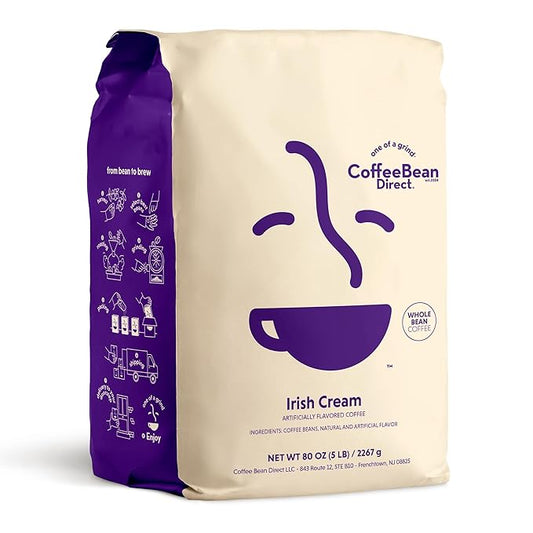 Coffee Bean Direct Irish Cream Flavored, Whole Bean Coffee, 5 Pound Bag (Pack of 1)