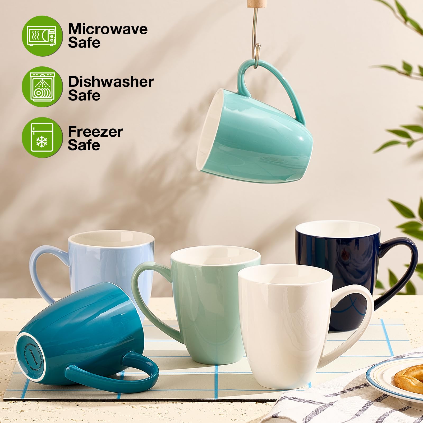 Porcelain Coffee Mugs Set of 6, 13 Ounce Coffee Cups with Handle, Ceramic Tea Mugs for Latte, Hot