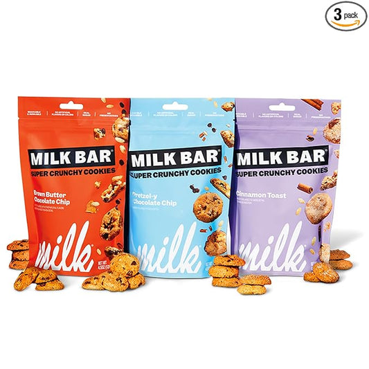 MILK BAR Crunchies | Crunchy Bite Sized Cookies With No Artificial Flavors or Preservatives | Pack of 3, 4.5oz Bags (Mix-it-up 3 Pack) (Greatest Hits)