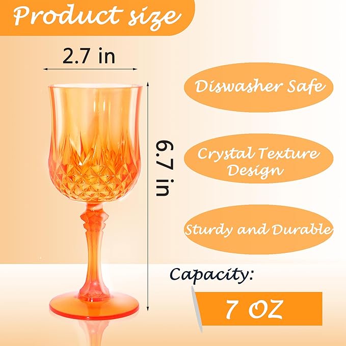 Plastic Wine Glasses，Plastic Goblets Vintage Style Cordial Drinking Glasses for Wedding Reception, Halloween Grand Event Party Supplies (12, Pumpkin orange)