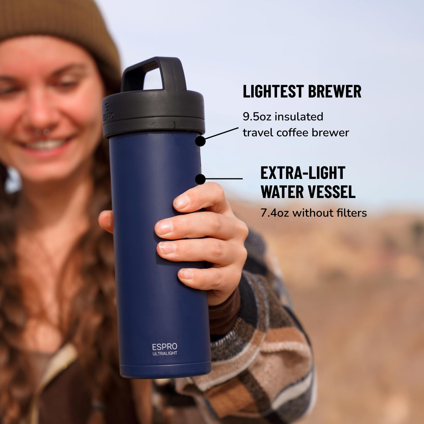 ESPRO Go P0 Ultralight French Press Coffee Maker for Travel, Vacuum Insulated Stainless Steel, 16
