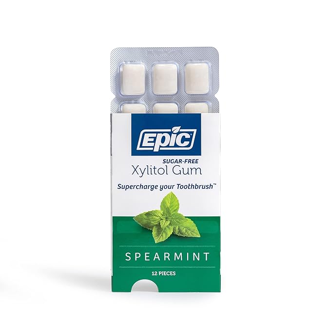 Epic 100% Xylitol Spearmint Chewing Gum - Sugar Free, Aspartame Free Dental Gum - Supports Oral Health & Fresh Breath - 12 Pieces (Pack of 12)