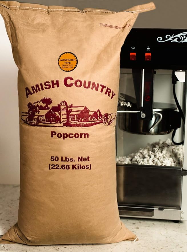 Amish Country Popcorn | 50 Lb Bag Ladyfinger Kernels | Old Fashioned, Non-GMO and Gluten Free (50lb Bag)