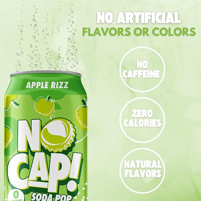 No Cap! Healthy Soda Alternative, Zero Sugar, No Calories, Caffeine Free, Vegan, Gluten Free, For Kids, Teenagers & Adults,12 Oz Cans, 12 Pack (Variety Pack)