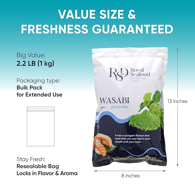 RSF ??Premium Wasabi Powder 2.2 LB (1kg) ??Real Japanese Horseradish Root ??Intense Heat for Sushi & Japanese Cooking ??Gluten-Free, Kosher