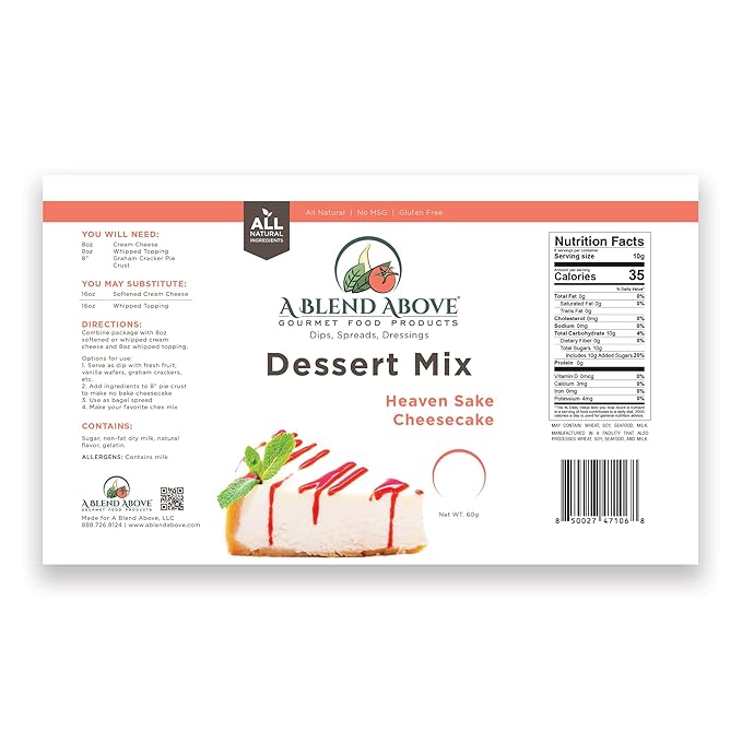 A Blend Above No-Bake Desserts Mix Variety Pack - Includes Heaven Sake Cheesecake, White Chocolate Raspberry, Sea Salt Caramel, and Cinnabun - All Natural, Vegan, Gluten Free, No MSG - Pack of 4