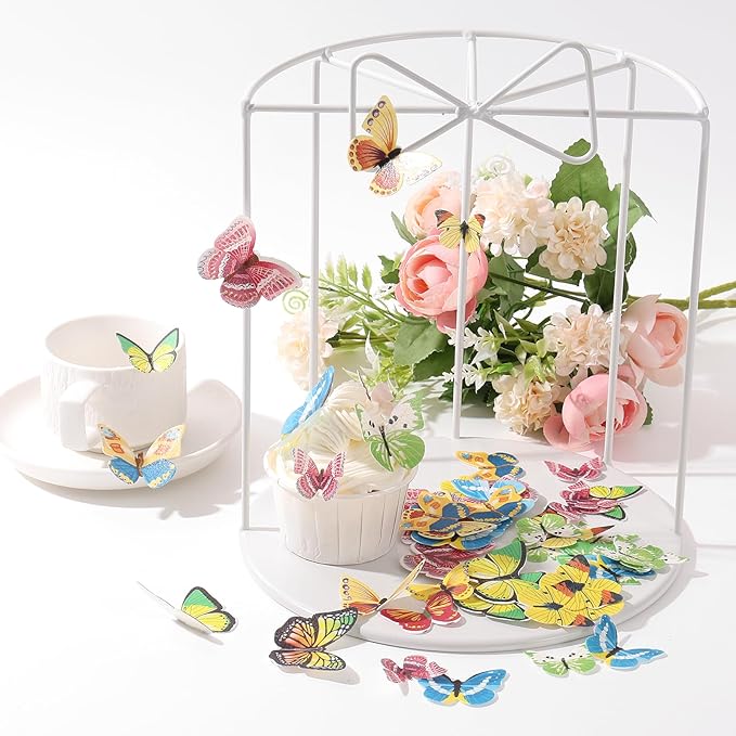 YOcity Wafer Paper Butterflies Cake Toppers Edible Butterfly Cake Decorations 60 Pcs Small Pastel Cupcake Topper For Wedding Party Birthday Baby Shower Mix Color and Assorted Size