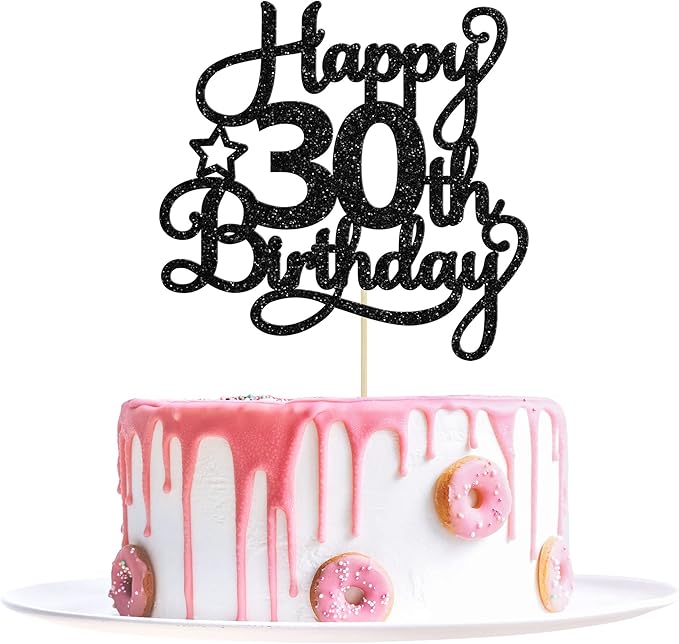 1 Pack Happy 30th Birthday Cake Topper Black Glitter 30 & Fabulous Cheers to 30 Years Old 30th Birthday Cake Pick for Celebrating 30th Birthday Anniversary Party Cake Decorations Supplies