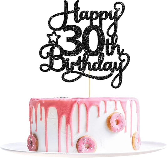1 Pack Happy 30th Birthday Cake Topper Black Glitter 30 & Fabulous Cheers to 30 Years Old 30th Birthday Cake Pick for Celebrating 30th Birthday Anniversary Party Cake Decorations Supplies