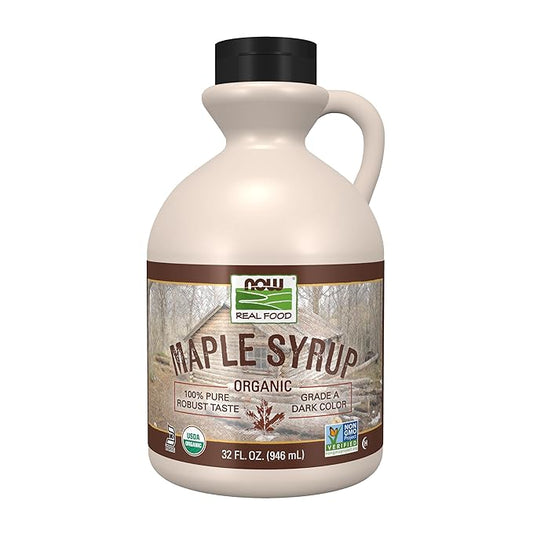 NOW Foods, Certified Organic Maple Syrup, Grade A Dark Color, Certified Non-GMO, Pure, Robust Taste, 32-Ounce