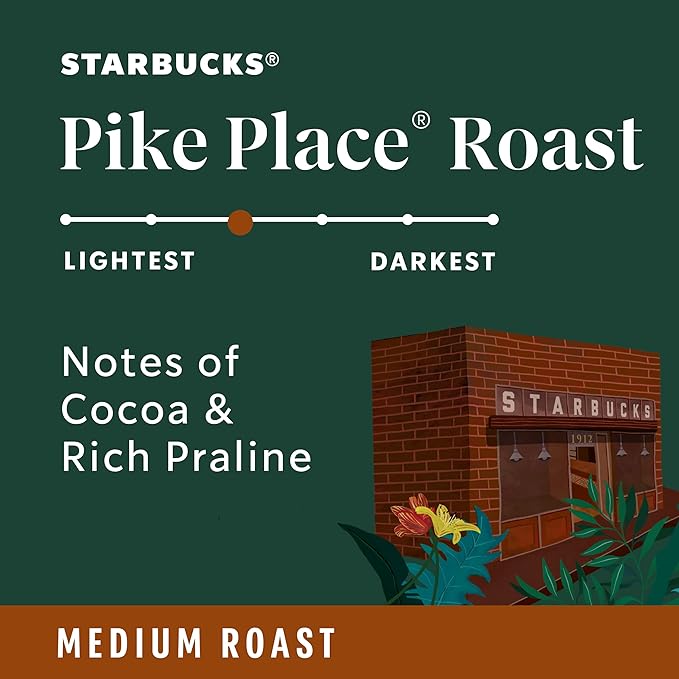 Starbucks Ground Coffee, Medium Roast Coffee, Pike Place Roast, 100% Arabica, 6 bags (12 oz each)