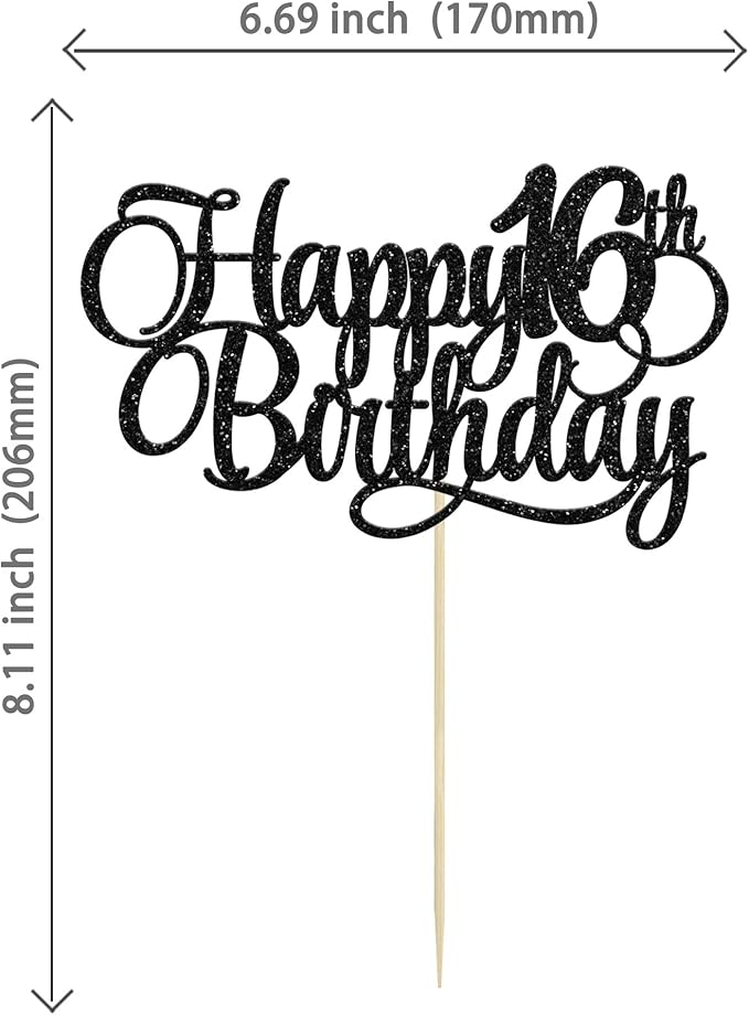 1 Pack Happy 16th Birthday Cake Topper Glitter Number 16 Sixteen Years Old Birthday Cake Pick Decoration for 16th Birthday Celebrating Anniversary Party Supplies Gold