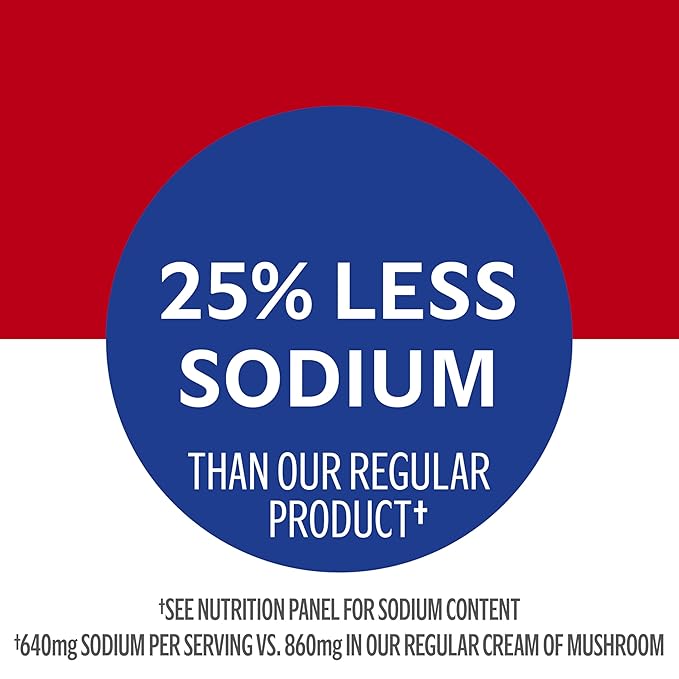 Campbell's Condensed 25% Less Sodium Cream of Mushroom Soup, 10.5 oz Can (12 Pack)