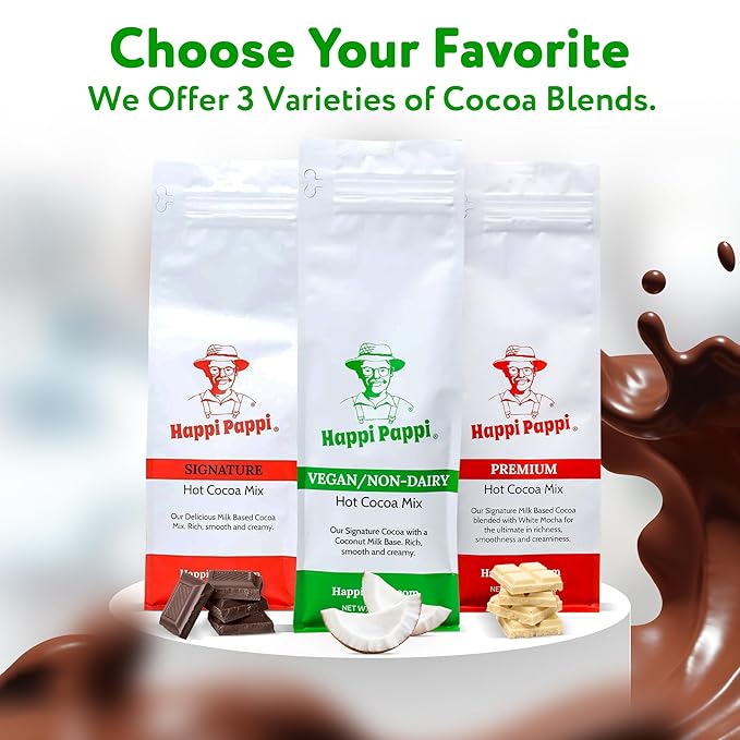 Happi Pappi - Vegan Hot Cocoa Mix, Coconut Milk Base Rich and Smooth Chocolate Powder for Drinks & Baking, Indulgent Cacao Treats for Cozy Nights and Warm Beverages, 16 oz Bag