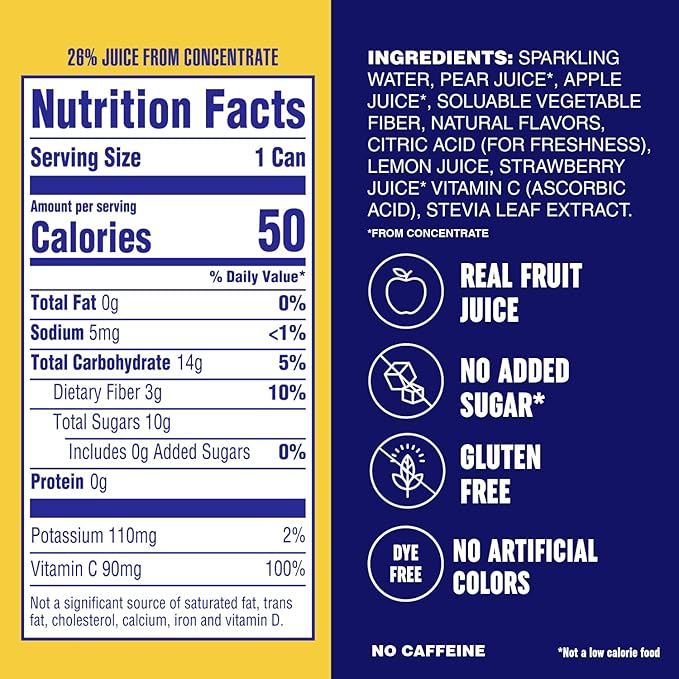PLEZi FiZZ Strawberry Lemonade Sparkling Juice - Healthy Soda Alternative with Real Fruit Juice, No