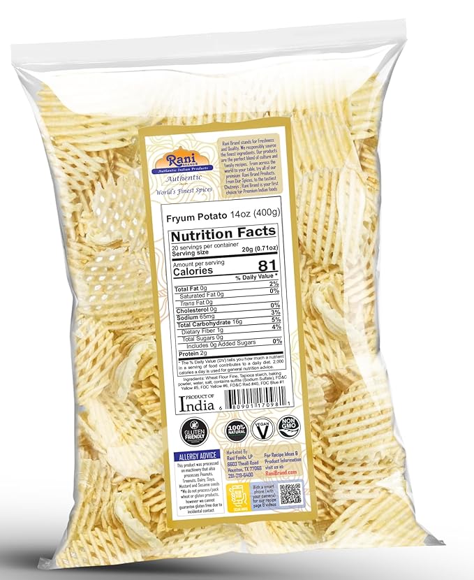 Rani Far Far/Fryums (Wheat & Tapioca Pellet) Potato Jhali 14oz (400g) ~ Vegan, Kosher, Uncooked, Used to Make Papad, Bhungra/Chip Snack
