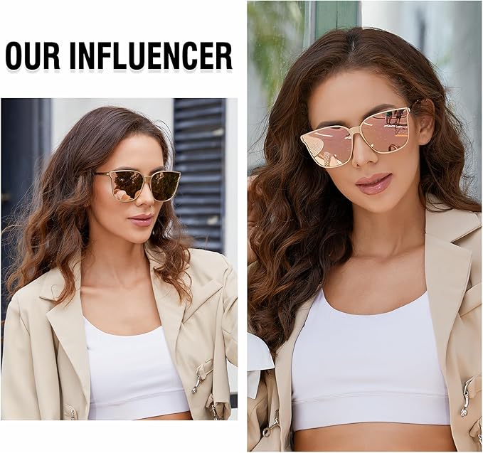 DUCO Oversized Polarized Sunglasses Womens Trendy Mirrored Shades Retro Round Vintage Light Weight UV400 Sun Glasses W016
